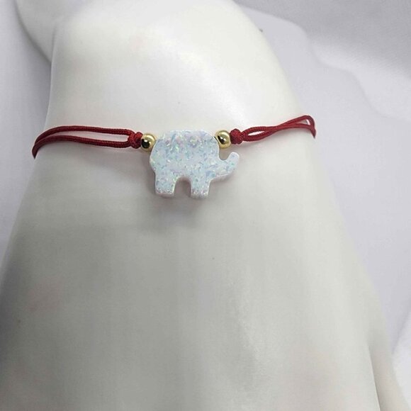 Red String Bracelet with White Fire Opal Elephant Design - Picture 3 of 4